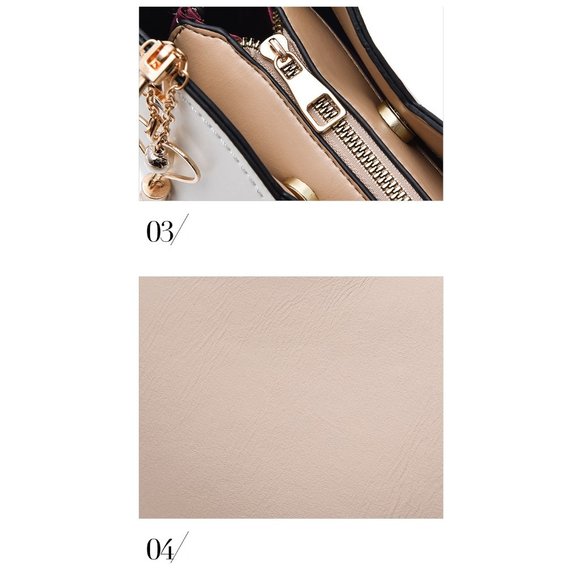 Yellow & Beige Leather Handbag with Shoulder Strap Stylish & Functional 5 Pocket - Picture 4 of 8